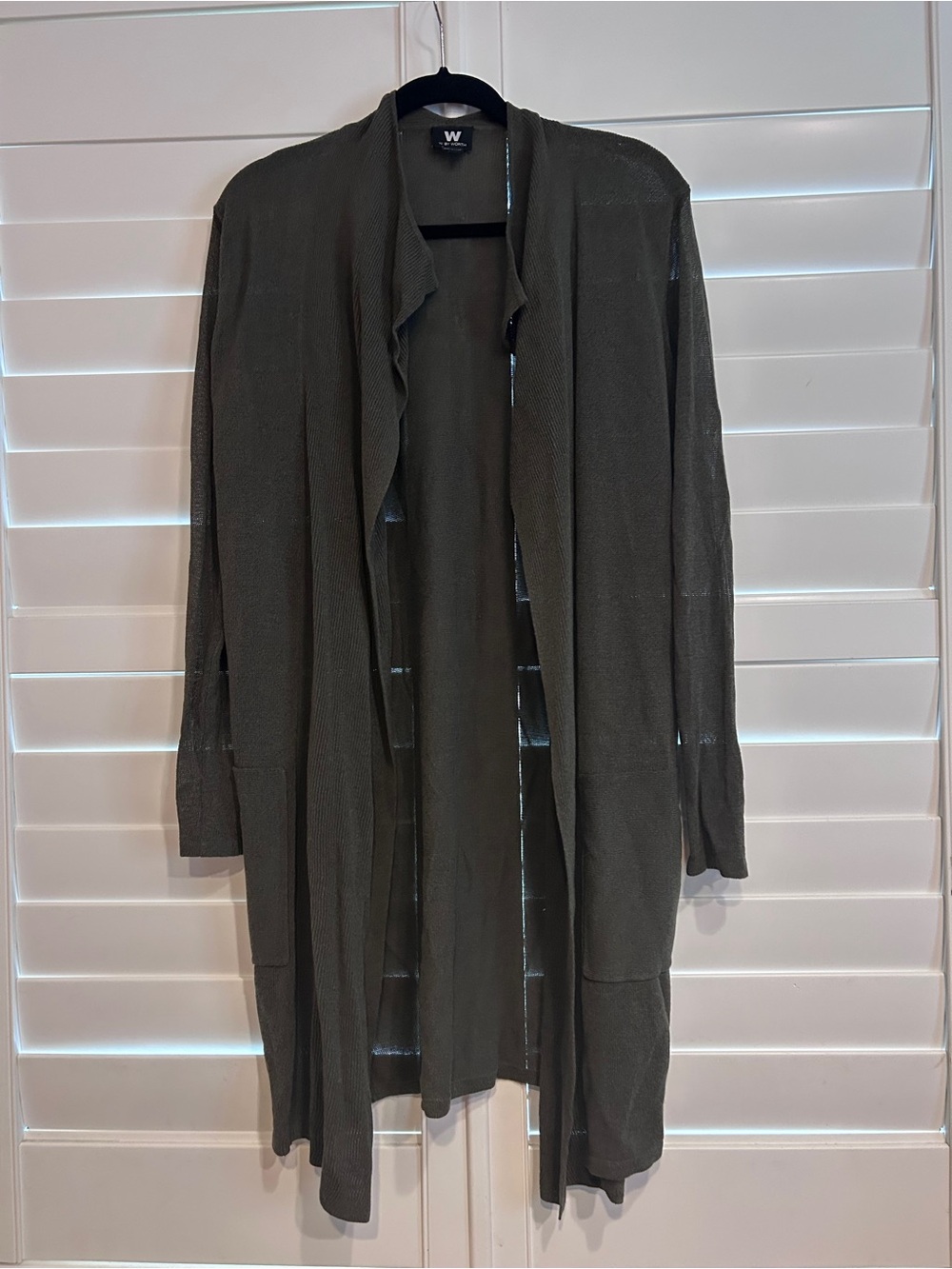 W by Worth Longline Ruffed Open Cardigan Olive Green Size Medium